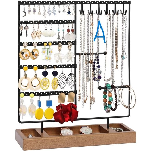 New Earring Holder,Ear Stud Holder with Wooden Tray,Jewelry Organizer Ho…